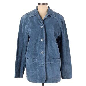 Giacca Slate Blue Suede Jacket Size Small 100% Leather Long Sleeve 3/4 Length